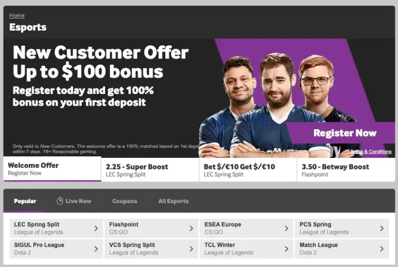 Betway's eSports portal is one of the best