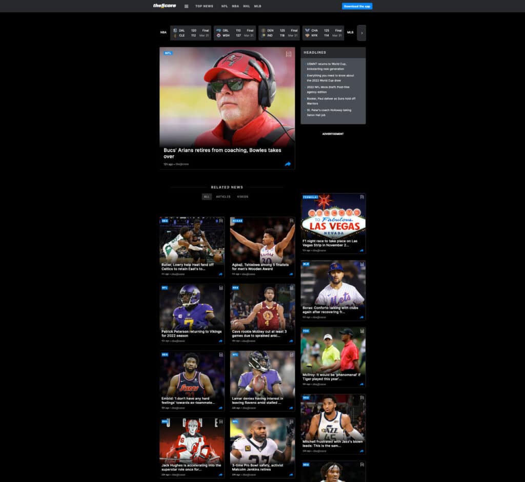 The Score Homepage Screenshot