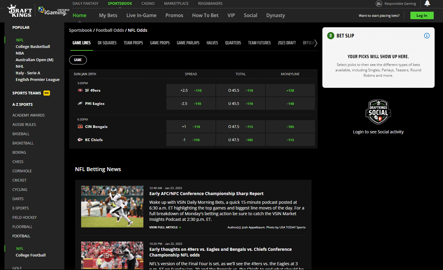 Draftkings website screenshot