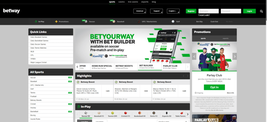 Betway Interface Betway Desktop Interface