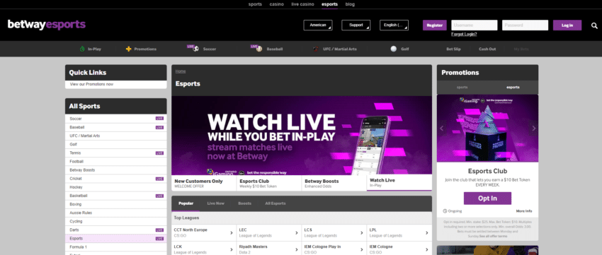 Betway esports betting