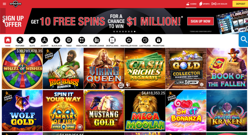 screenshot of spreads casino
