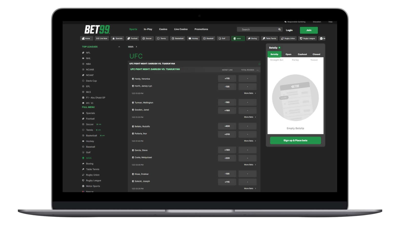 best ufc betting sites: bet99