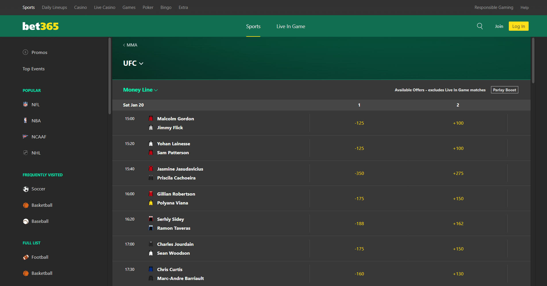 bet365 ufc betting ontario