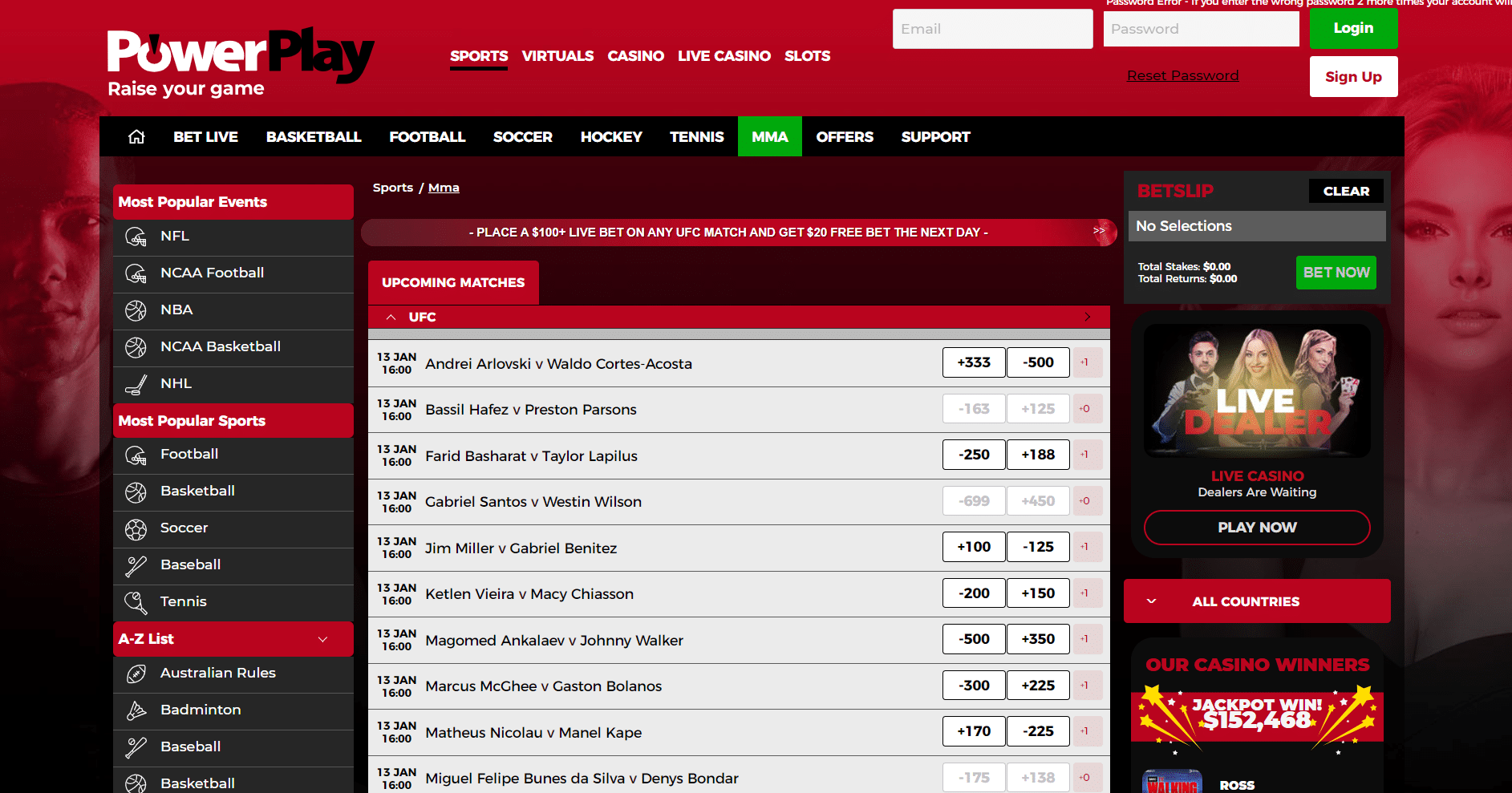 online mma betting