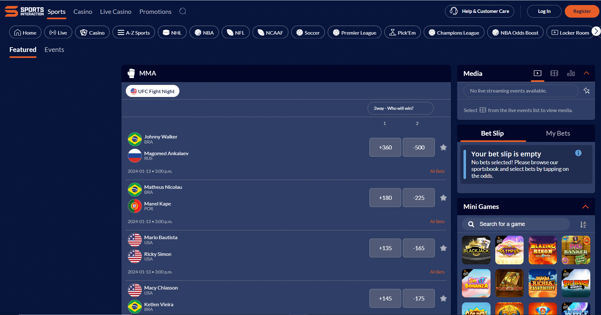 mma and ufc betting available at sports interaction