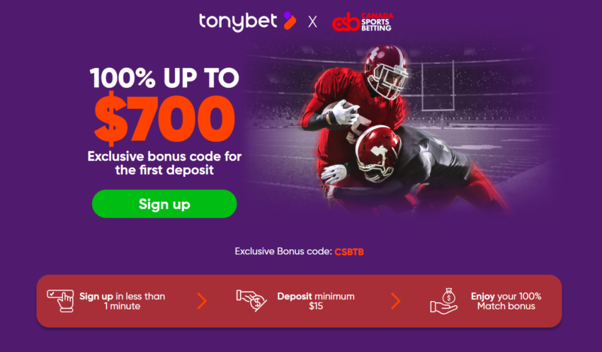 tonybet bonus code CSBTB landing page at Tonybet Canada