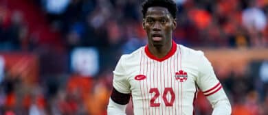 Jonathan David of Canada looks on during the international friendly match between Netherlands and Canada at De Kuip on June 6, 2024 in Rotterdam, Netherlands.