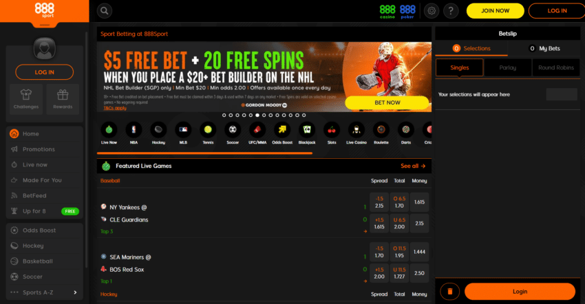screenshot of the 888sport homepage