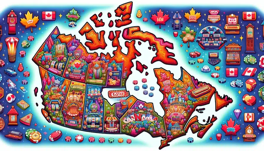 An illustrated map highlighting top Canadian mobile casinos for real money.