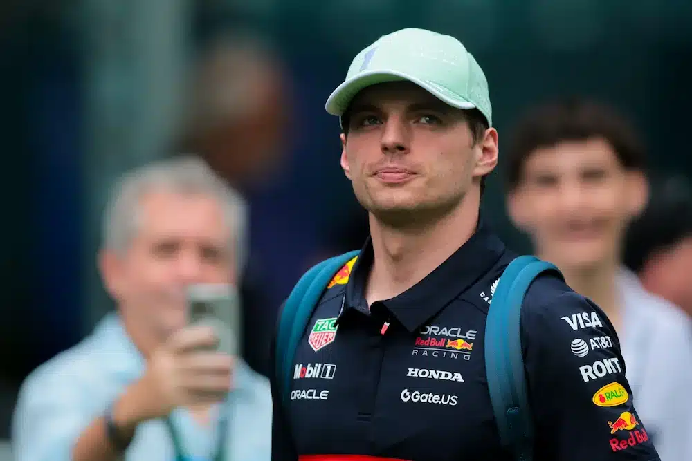 May 4, 2025; Miami Gardens, FL, USA; Red Bull driver Max Verstappen (1) walks on the paddock during the F1 Miami Grand Prix at Miami International Autodrome.