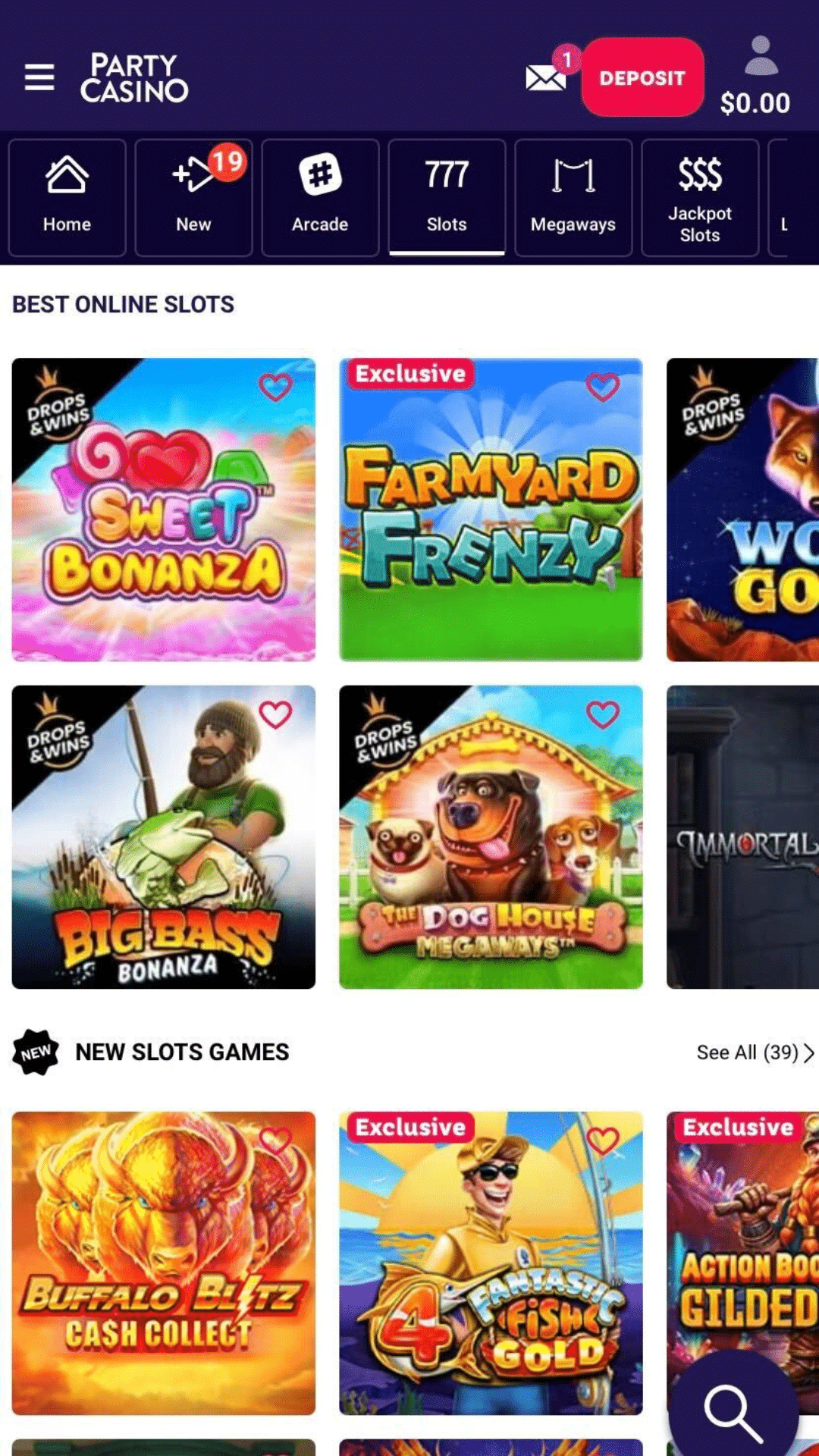 screenshot of party casino, where players can access the dog house megaways