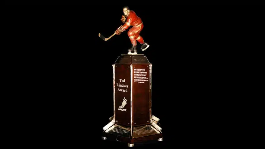A view of the NHL Ted Lindsay Award trophy awardded to the most outstanding players in the NHL as voted by their peers.