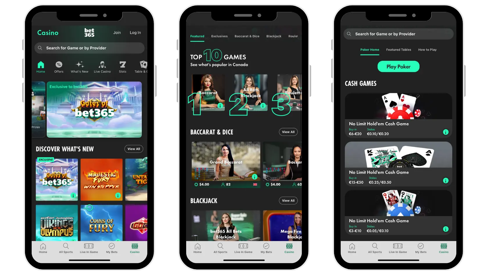 bet365 casino app mockup in iphone.