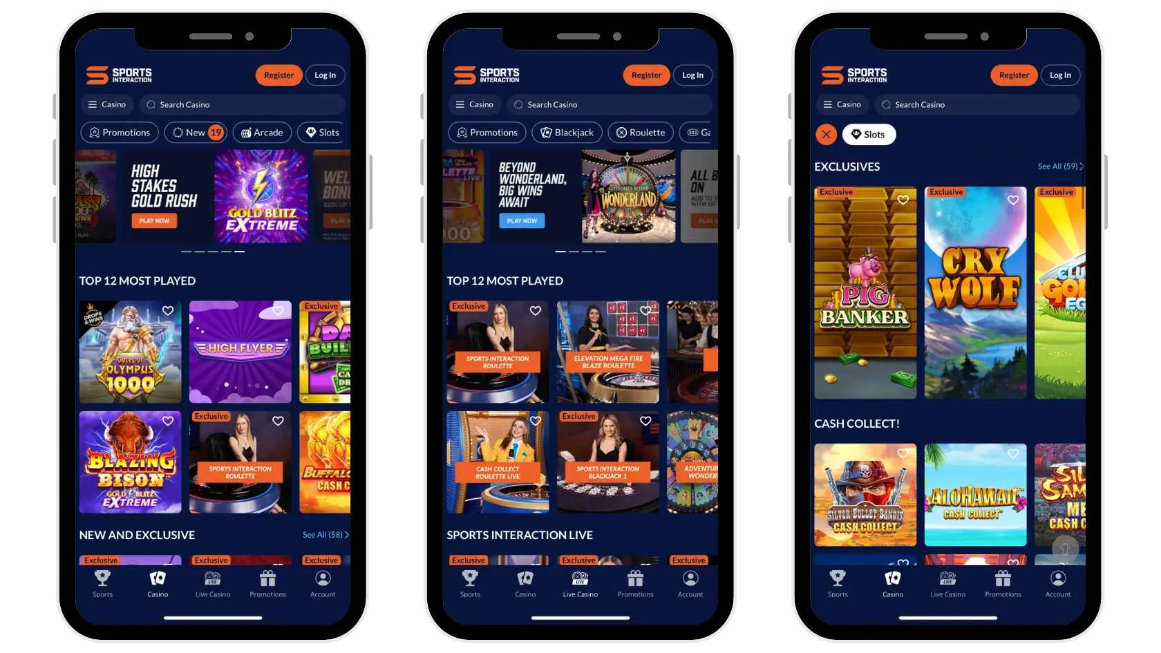Sports Interaction casino app mockup in iphone.