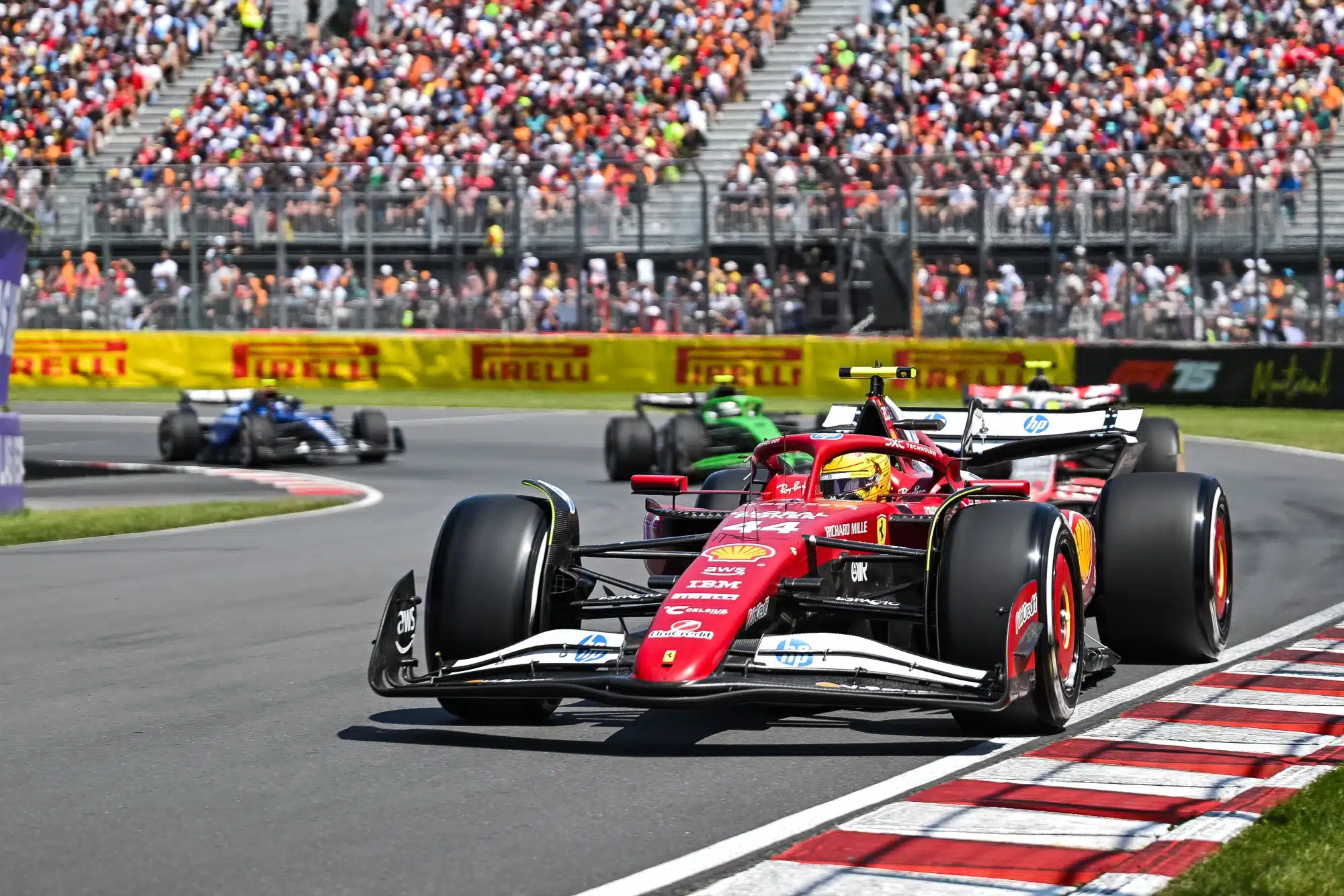 Jun 15, 2025; Montreal, Quebec, Canada; Ferrari driver Lewis Hamilton (44) during the F1 Canadian Grand Prix at Circuit Gilles-Villeneuve. 