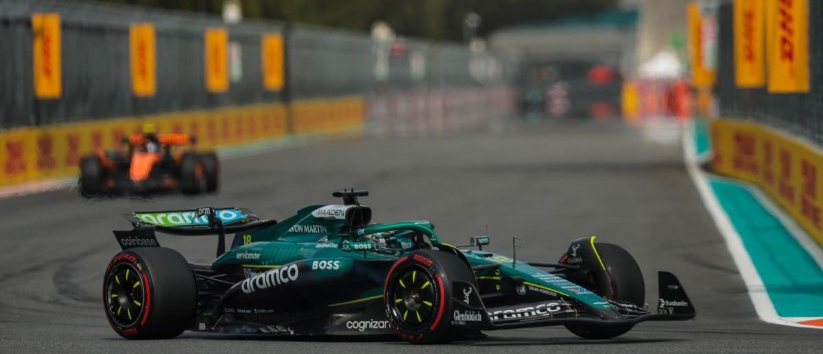 Aston Martin driver Lance Stroll (18) during qualifying for the F1 Miami Grand Prix at Miami International Autodrome