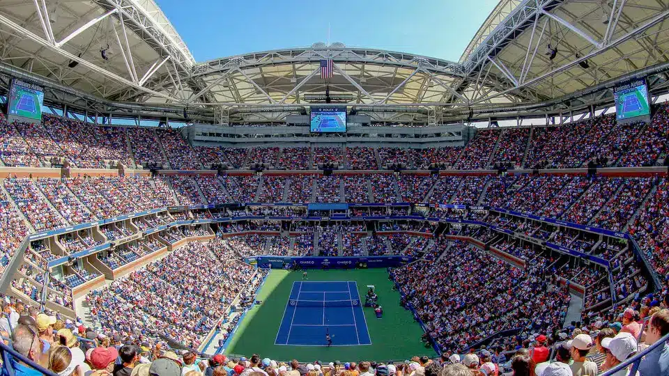An aerial view of Arthur Ashe Stadium in New York, home of the US Open