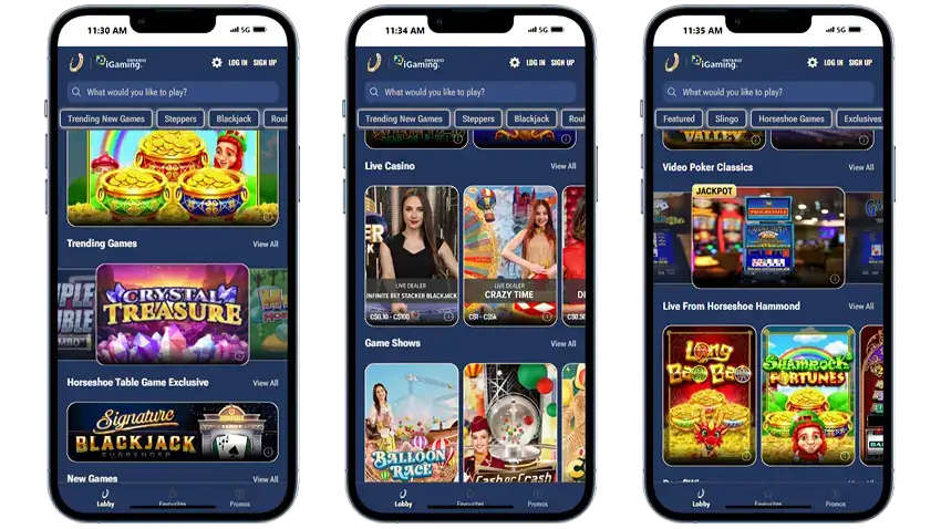 Horseshoe Casino App Mockups Horseshoe Casino Game Selection