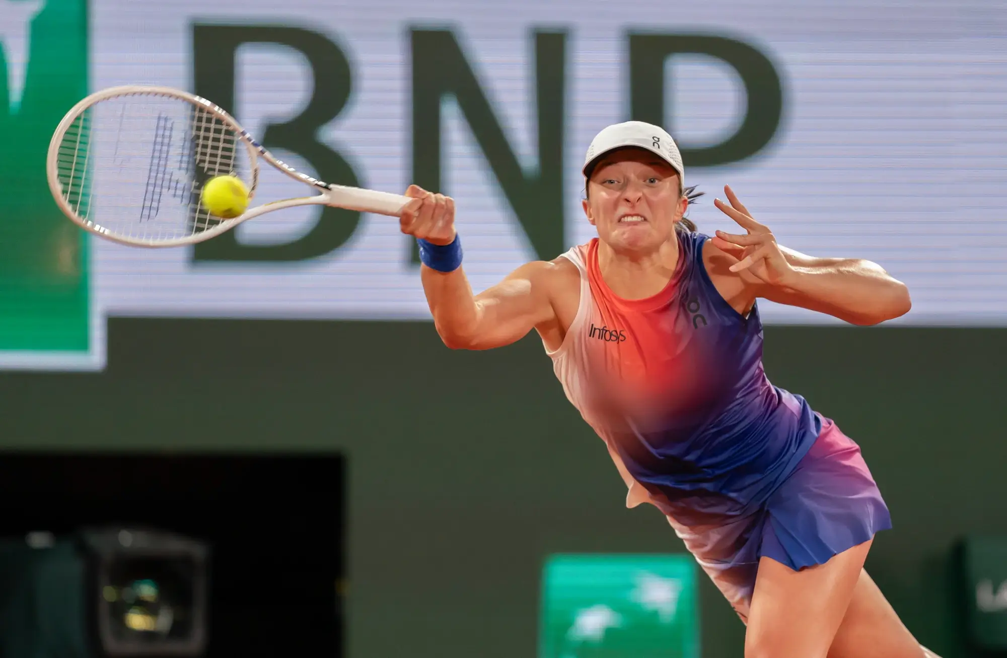 Iga Swiatek of Poland competes in the 2025 French Open.