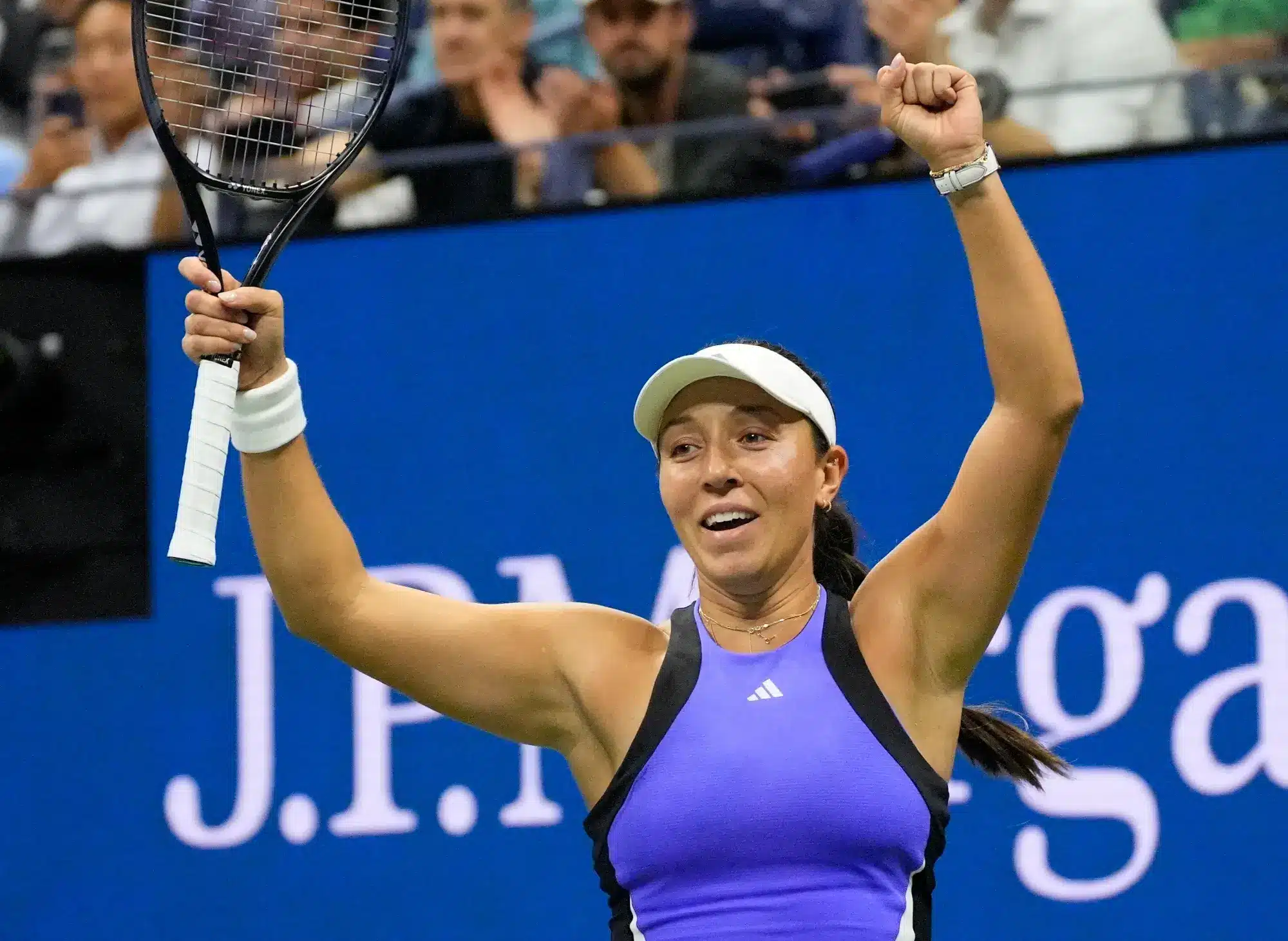 Sept 4 2024; Flushing, NY, USA; Jessica Pegula (USA) after beating Iga Swiatek (POL) on day ten of the 2024 U.S. Open tennis tournament at USTA Billie Jean King National Tennis Center.