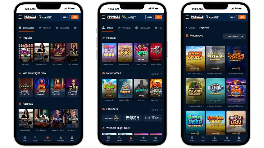 Pinnacle Casino App Mockups Pinnacle Casino Game Selection