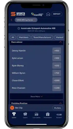 bet365 betting app2 Sports Interaction NASCAR Automotive 400 Odds