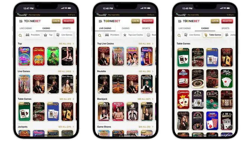 Tooniebet Casino App Mockups Tooniebet Casino Games