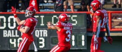 Calgary Stampeders wide receiver Clark Barnes (14) reacts during the second half against the Hamilton Tiger-Cats at McMahon Stadium.