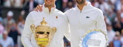 Wimbeldon Carlos Alcaraz of Spain and Novak Djokovic of Serbia
