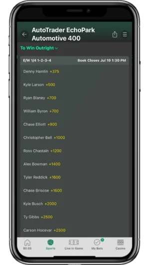 bet365 betting app1 bet365 mobile app NASCAR odds screen (1)