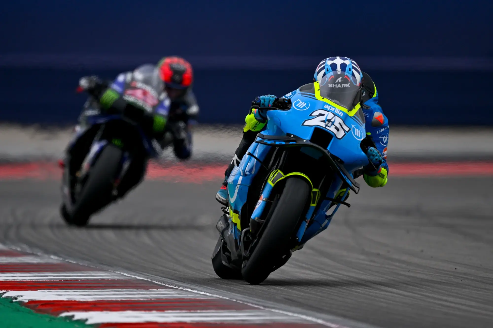 Mar 30, 2025; Austin, TX, USA; Raul Fernandez (25) of Spain and Trackhouse MotoGP Team rides during the 2025 Grand Prix of the Americas at Circuit of The Americas.