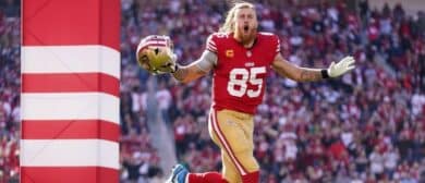 San Francisco 49ers tight end George Kittle (85) is introduced before the start of the game against the Chicago Bears at Levi's Stadium.