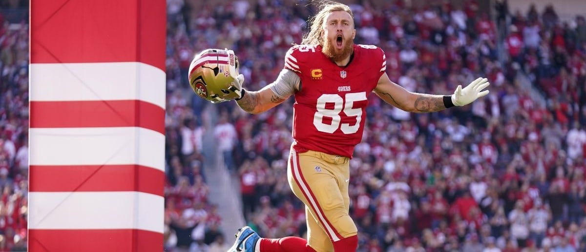 San Francisco 49ers tight end George Kittle (85) is introduced before the start of the game against the Chicago Bears at Levi's Stadium.