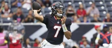 Houston Texans quarterback C.J. Stroud (7) attempts a pass during the first quarter against the Carolina Panthers at NRG Stadium.