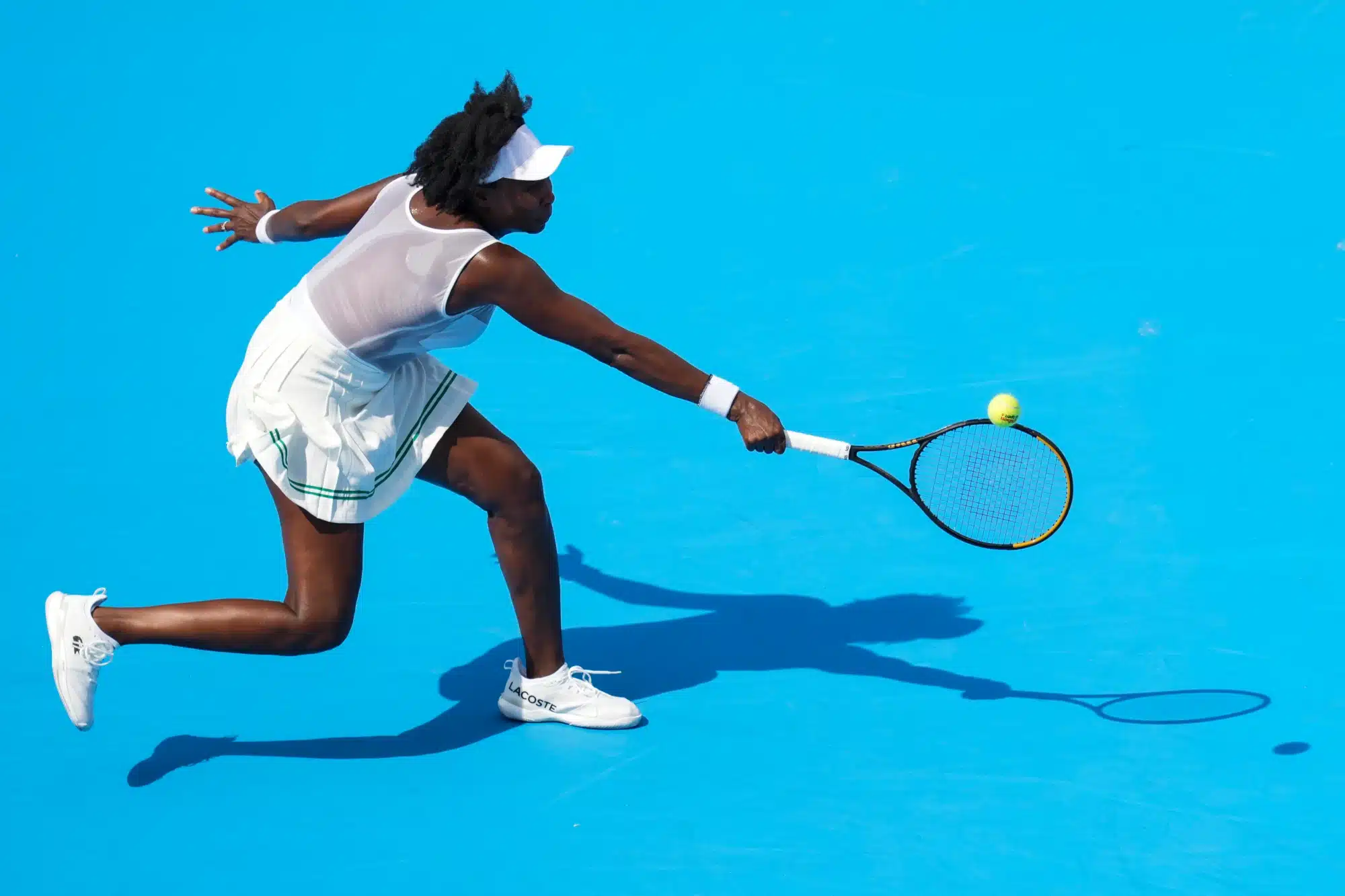 Aug 7, 2025; Cincinnati, OH, USA; Venus Williams (USA) returns a shot against Jessica Bouzas Maneiro (ESP) during the Cincinnati Open at the Lindner Family Tennis Center.
