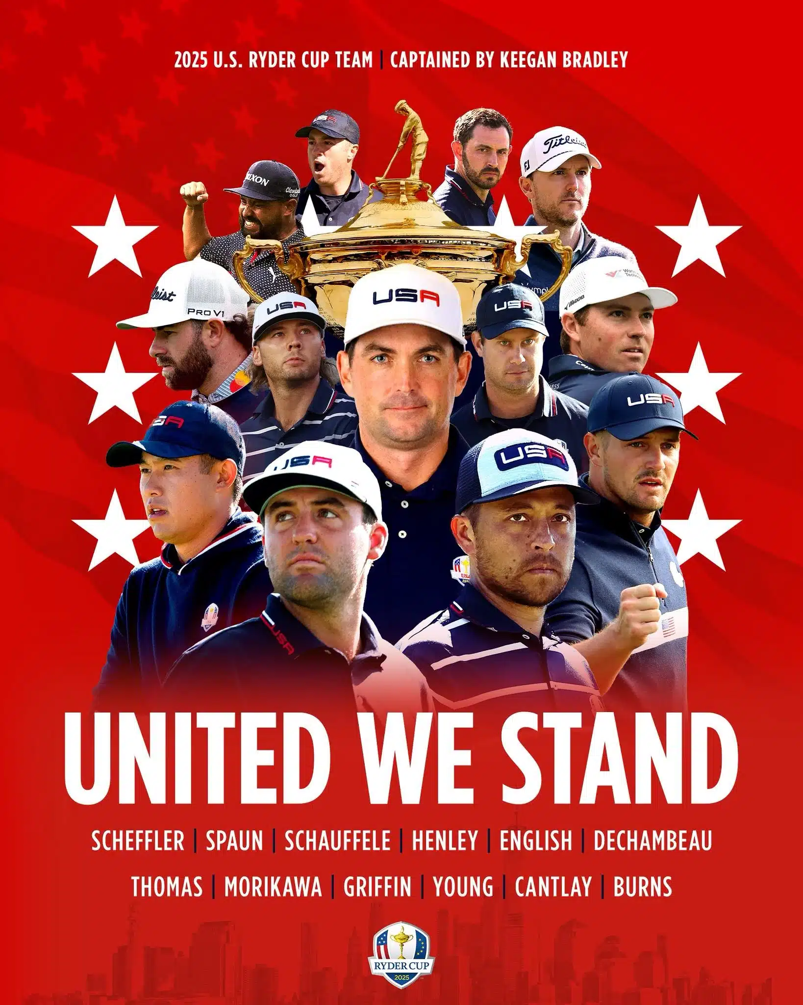 A poster from the PGA showing the 2025 Team USA Ryder Cup team