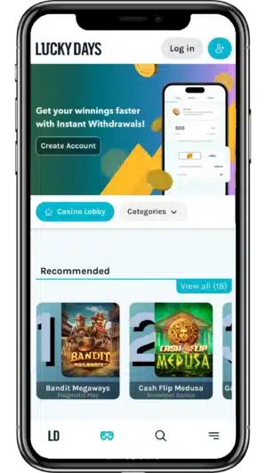 A screenshot mobile view of Lucky Days Casino's app.