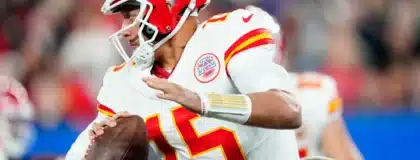 Kansas City Chiefs quarterback Patrick Mahomes (15) runs with the ball during the first quarter, Sunday, September 21, 2025.