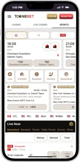 TonnieBet App Homescreen