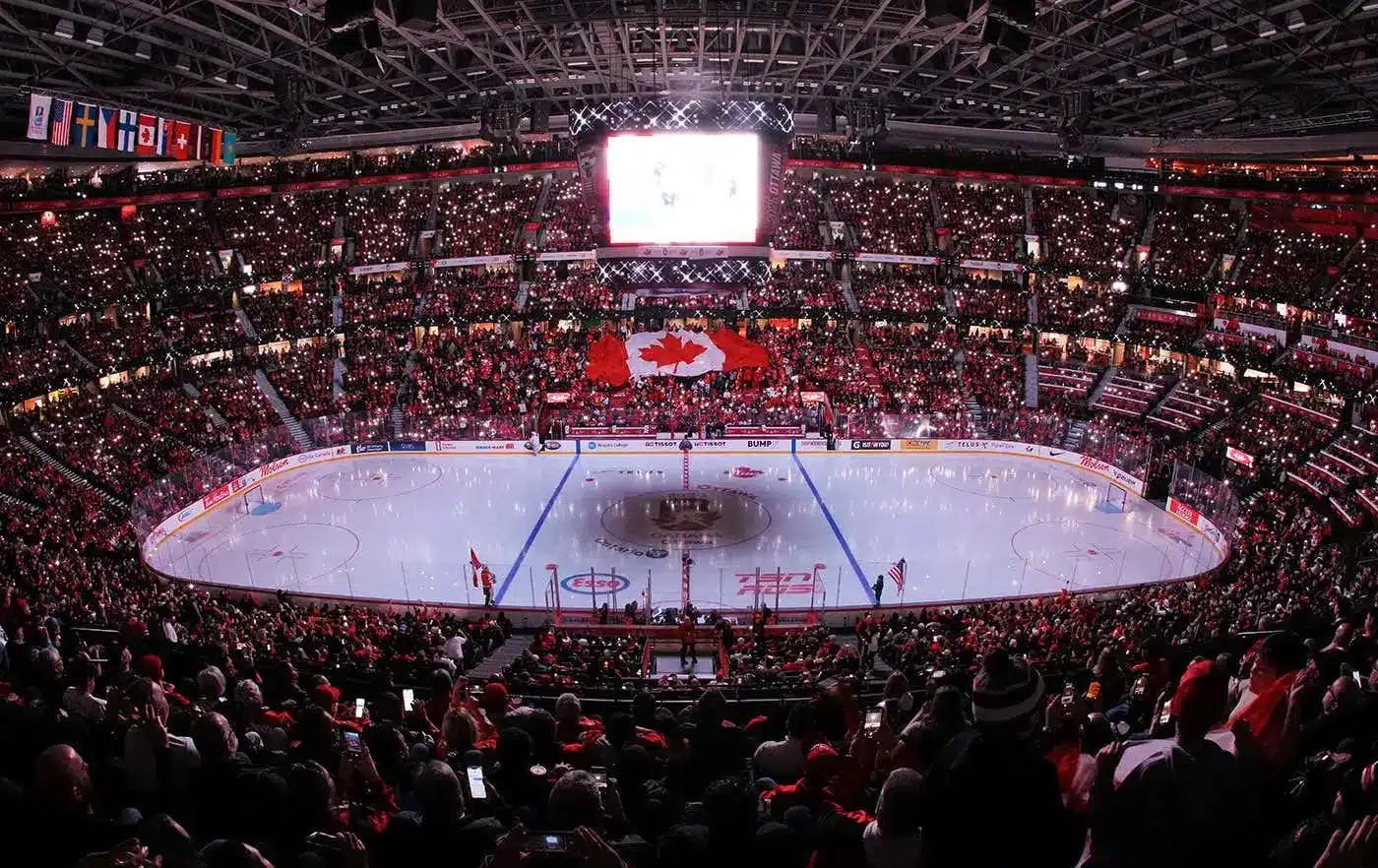 A view if the standium in Kanata, ON before the preliminary game between Canada and the USA at the World Juniors in 2025.