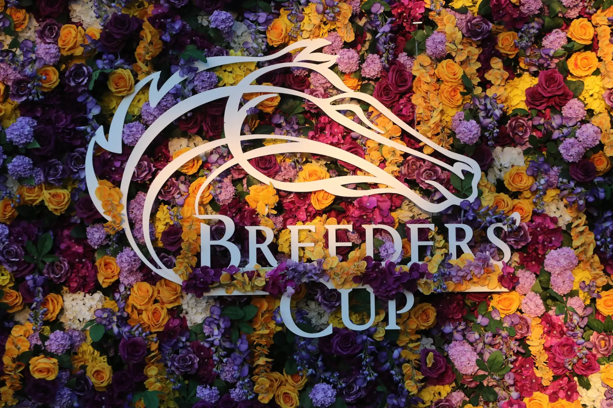 Breeders Cup logo sign at Santa Anita Park on in Arcadia, California.