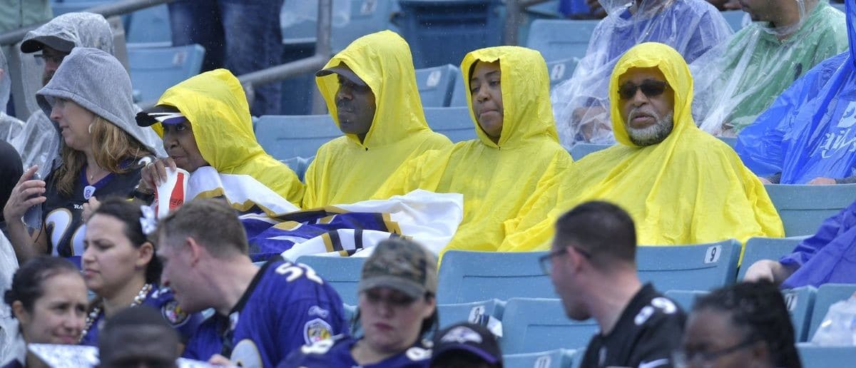 Fans in the stands during the pre game rains. The Jacksonville Jaguars hosted the Baltimore Ravens at TIAA Bank Field in Jacksonville, FL Sunday, November 27, 2022.