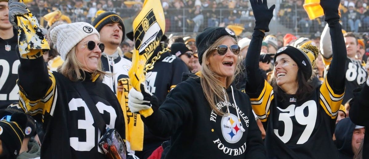 Pittsburgh Steelers fans cheer the team against the Cleveland Browns during the first quarter at Acrisure Stadium.