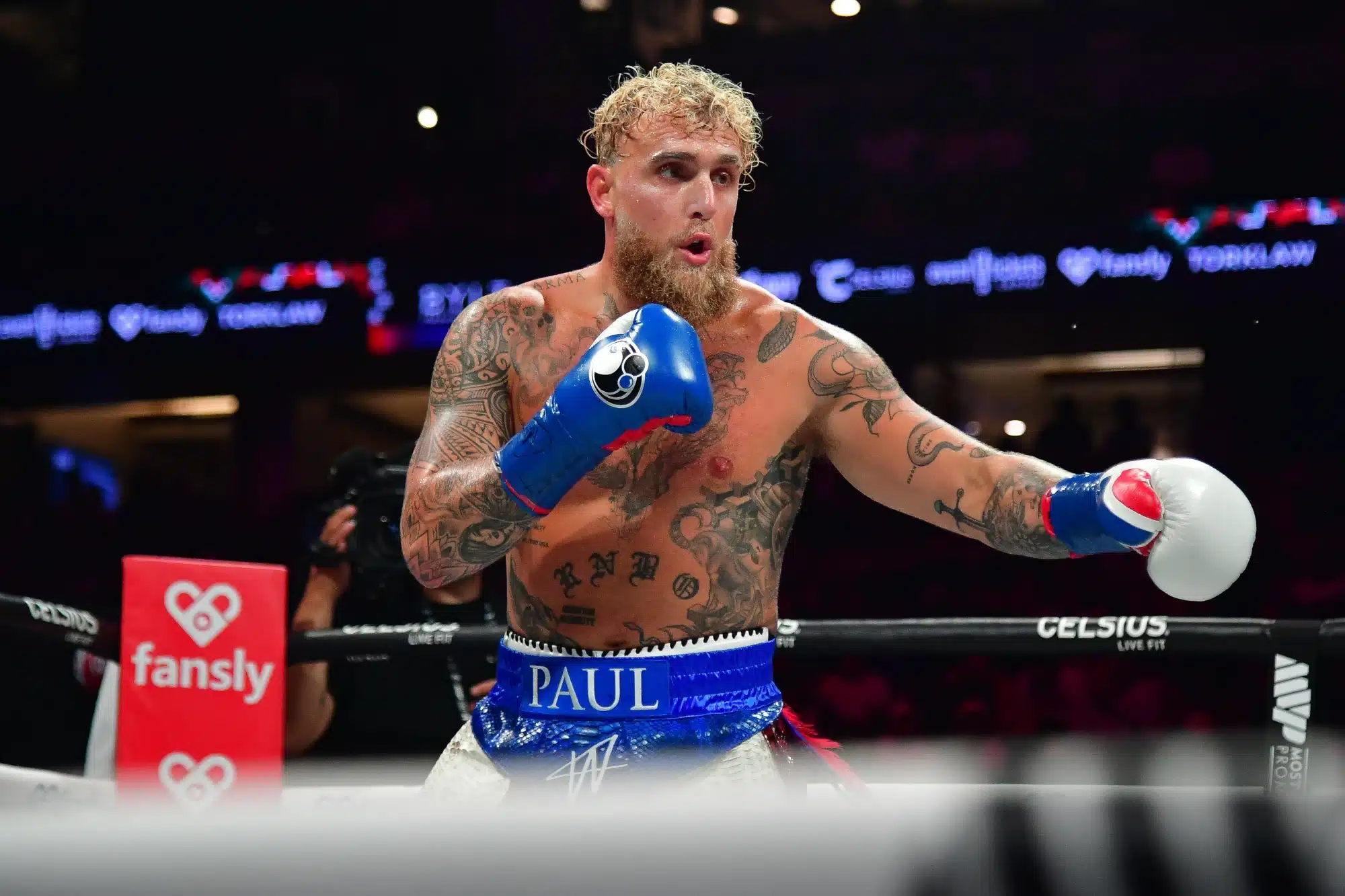 Jun 28, 2025; Anaheim, California, USA; Jake Paul fights against Julio Cesar Chavez Jr. at Honda Center. 