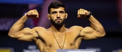 UFC fighter Arman Tsarukyan during ceremonial weigh ins for UFC 300 at MGM Grand Garden Arena