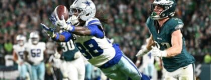 Dallas Cowboys wide receiver CeeDee Lamb (88) is unable to make a reception defended by Philadelphia Eagles cornerback Cooper DeJean (33) during the fourth quarter of the game at Lincoln Financial Field.