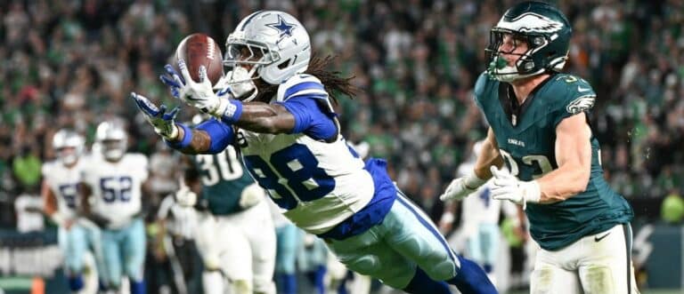 Dallas Cowboys wide receiver CeeDee Lamb (88) is unable to make a reception defended by Philadelphia Eagles cornerback Cooper DeJean (33) during the fourth quarter of the game at Lincoln Financial Field.