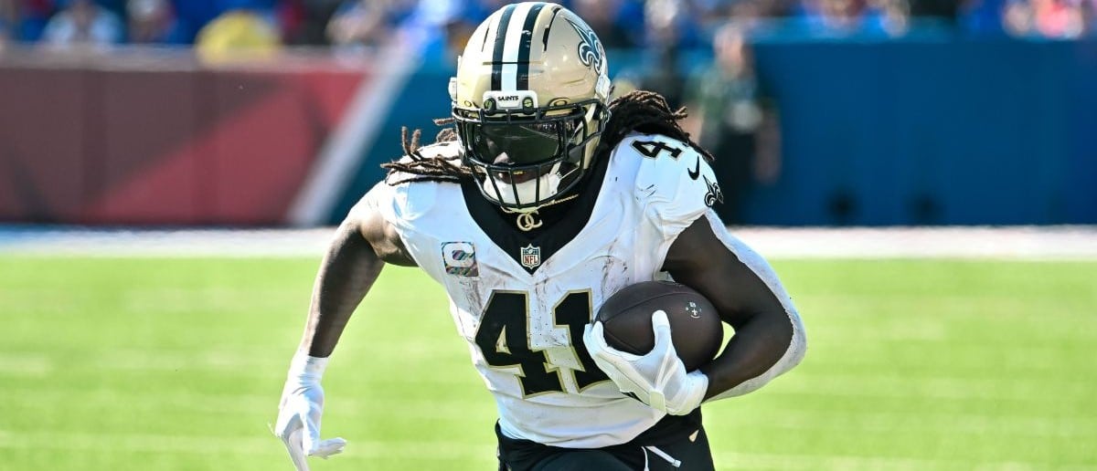 ew Orleans Saints running back Alvin Kamara (41) carries the ball against the Buffalo Bills in the third quarter at Highmark Stadium.