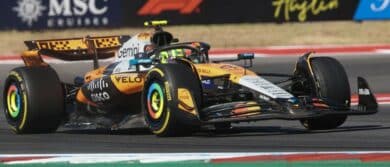 McLaren Renault Team driver Lando Norris (4) of Team Great Britain, second place into turn 20 at Circuit of The Americas Austin